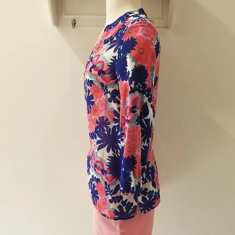 Lilly Pulitzer Lightweight Pink & Blue Floral Tunic Top Sz XS-S - Picture 3 of 11